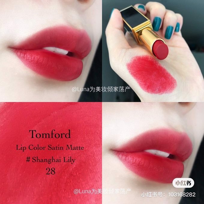 [Free Ship] #son môi TOMFOR Lip Color Satin Matte màu 28 Shanghai Lily, màu đỏ lạnh, sang chảnh và đầy kỳ diệu