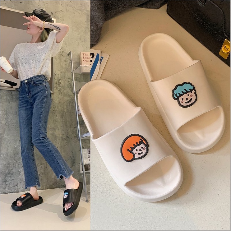 Dép bánh mì quai ngang nữ mẫu mới Hottrend Hình mặt Boy Girl Cute Mềm Êm