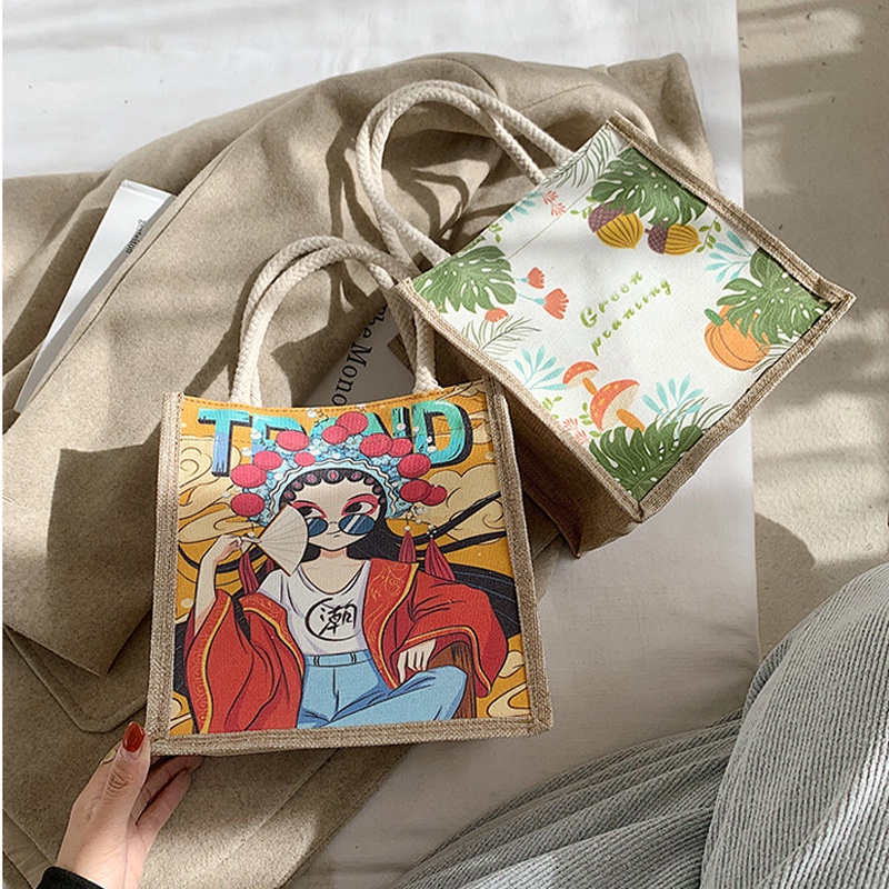 Túi cói tote mini canvas nữ đi biển đẹp đi chơi thời trang dễ thương cute cá tính phong cách Vintage hana