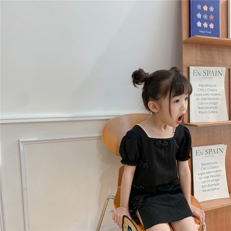 Đầm Sườn Xám Tay Phồng Cổ Vuông Đính Ngọc Trai Thời Trang Cho Nữ