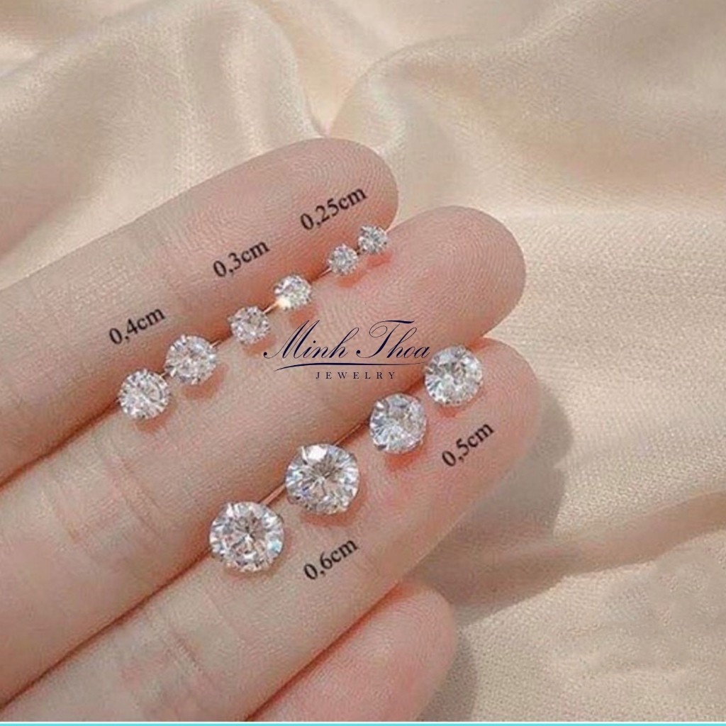 Bông tai nữ bạc đẹp, hoa tai kiểu khuyên nụ đá tròn nhiều size bạc ta Minh Thoa JEWELRY