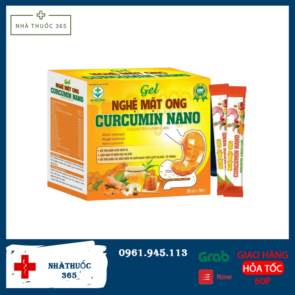 GEL NGHỆ MẬT ONG CURCUMIN NANO - Giảm acid dịch vị, đầy hơi, trào ngược dạ dày hiệu quả - Hộp 20 gói 10ml