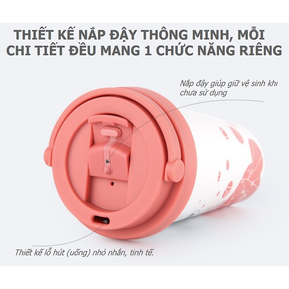 Cốc 500ml DandiHome inox 304 cách nhiệt, giữ nhiệt nóng lạnh hình chú Cáo