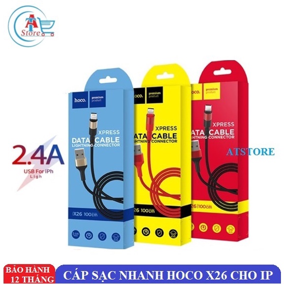 cáp sạc nhanh hoco x26 ip/tablet táo 1m-chống gãy,chống đứt