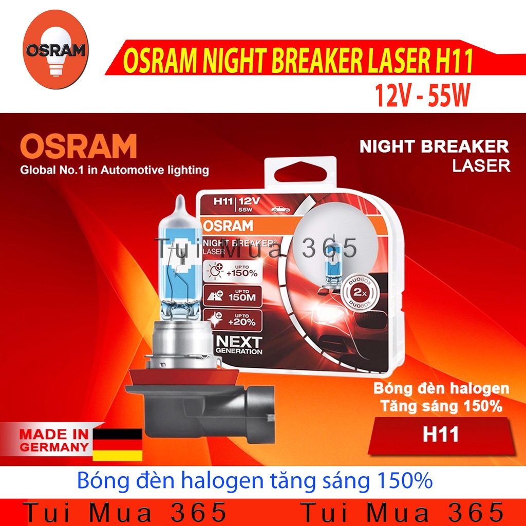 Bóng đèn OSRAM halogen tăng sáng 150% 12v 55w NIGHT BREAKER LASER H11