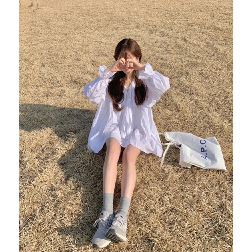 (ORDER) Áo sơ mi trắng babydoll cổ thắt nơ vai phối bèo tiểu thư đáng yêu Hàn Quốc điệu đà (MẪU _MỚI_2020)