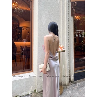 Đầm lụa đổ lưng dáng dài Mevauyen