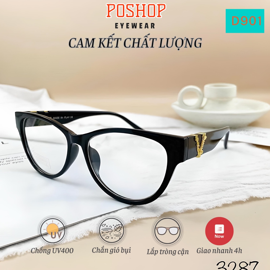 Gọng kính CẬN mắt mèo nữ POSHOP chất liệu nhựa dẻo thanh mảnh chân kính kim loại nhẹ nhàng D905