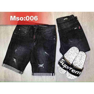 Quần short jean nam đen rách thời trang 006