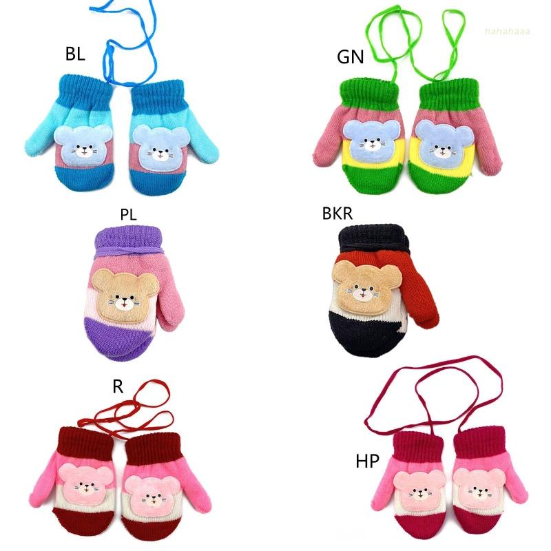 Găng tay dệt kim dày giữ ấm mùa đông in hình mèo hoạt hình dễ thương cho bé sơ sinh 0-4 tuổi