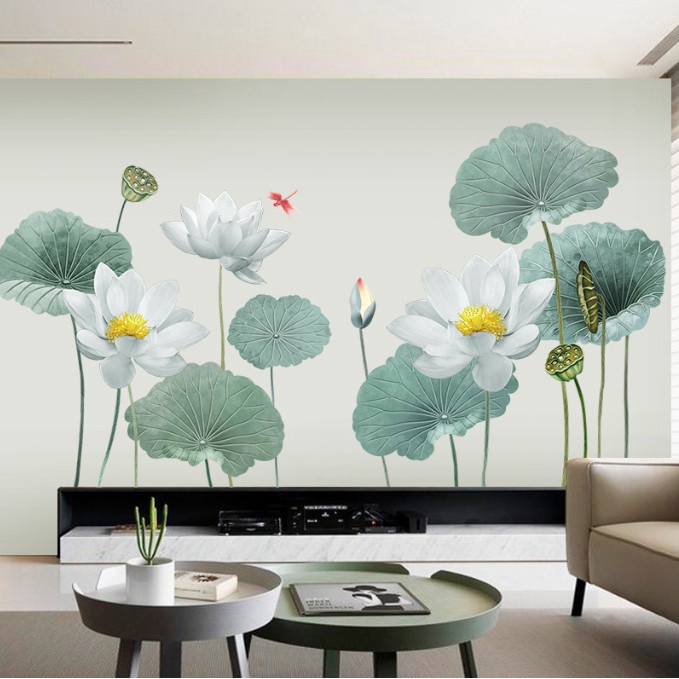Decal trang trí tường - Hoa sen trắng tao nhã