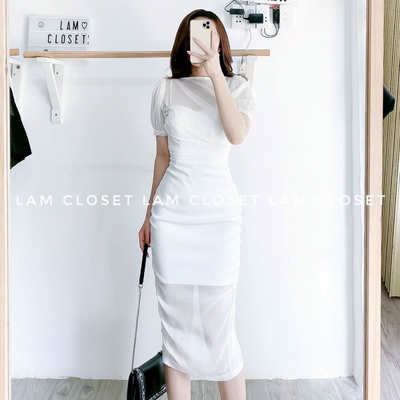 Đầm trắng ôm body phom suông tay bồng MITRIE | BigBuy360 - bigbuy360.vn