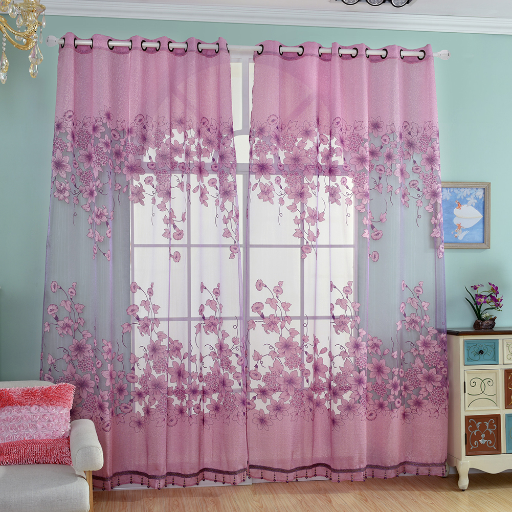 Rèm cửa sổ bằng voan kích thước 100*250cm họa tiết hoa ly đẹp mắt trang trí nội thất