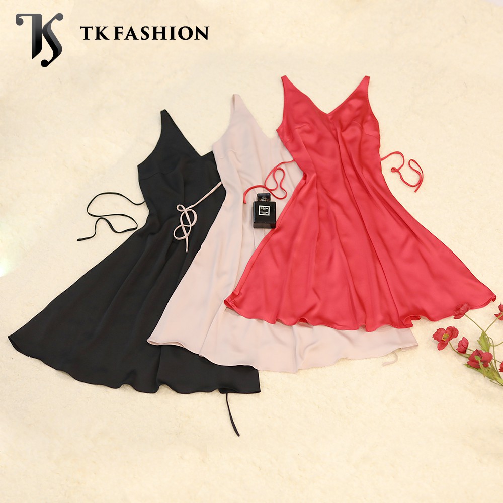 Đầm váy ngủ nữ chất lụa Hàn, trơn dài, mềm mịn, quyến rũ, gợi cảm, dáng suông, hàng thiết kế cao cấp TK Fashion - KB53