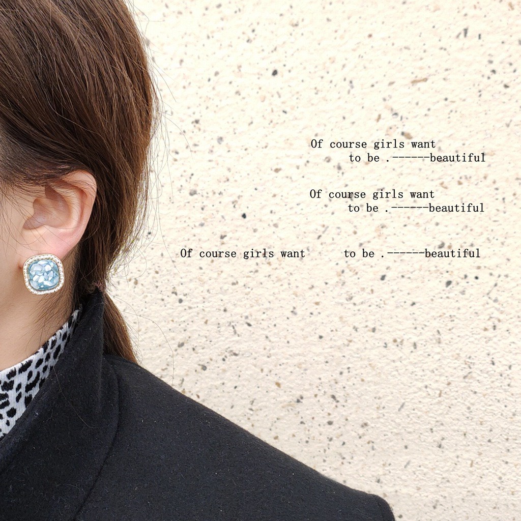 Khuyên tai hình học đá xanh sáng Mạ bạc 925 cao cấp A588