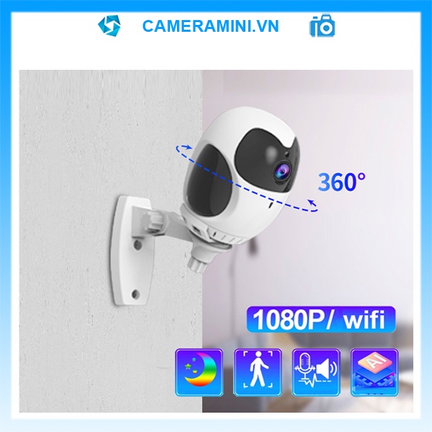 [Freeship] Camera mini wifi 360 hình cú 1080p giám sát an ninh, đàm thoại 2 chiều, quay ban đêm, pin 3 giờ, zoom 4X