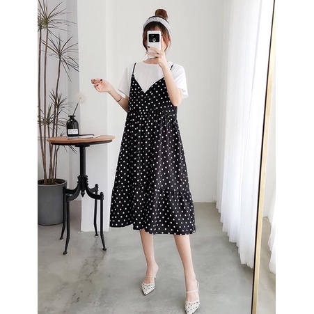 Ảnh Thật - Set áo và yếm chấm bi trẻ xinh duyên dáng