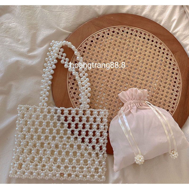 Túi kết hạt cườm giả ngọc trai handmade tròn cách điệu dáng hài hoà