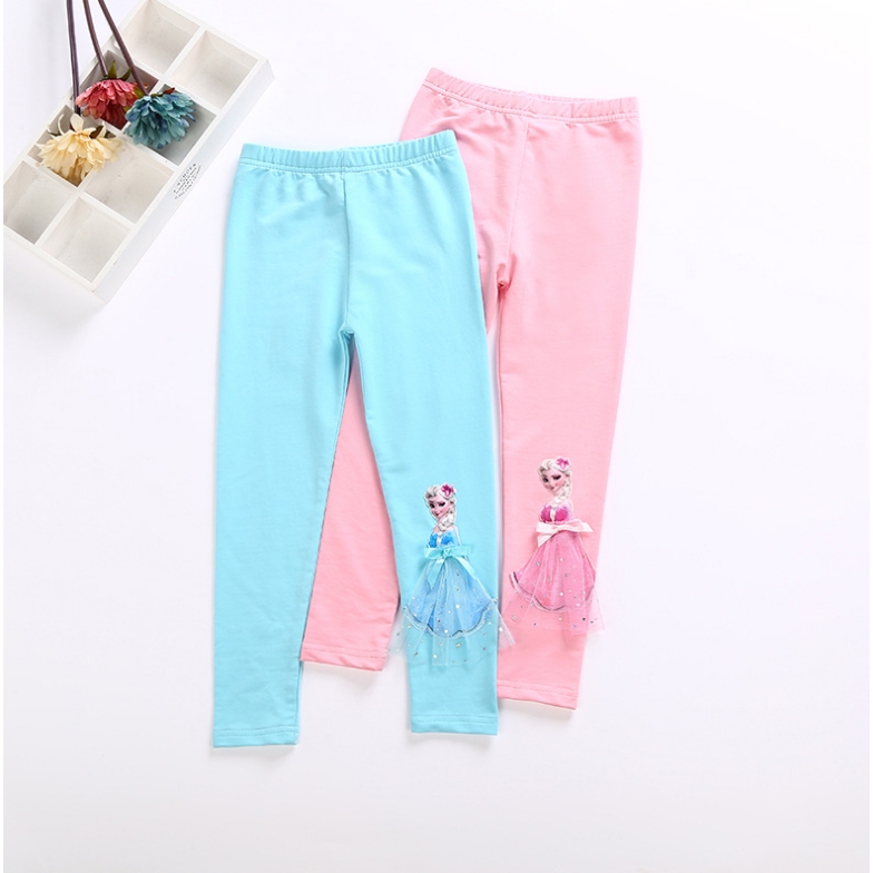 Quần Legging Mềm Co Giãn In Hình Elsa Dễ Thương Cho Bé Gái 3-10 Tuổi