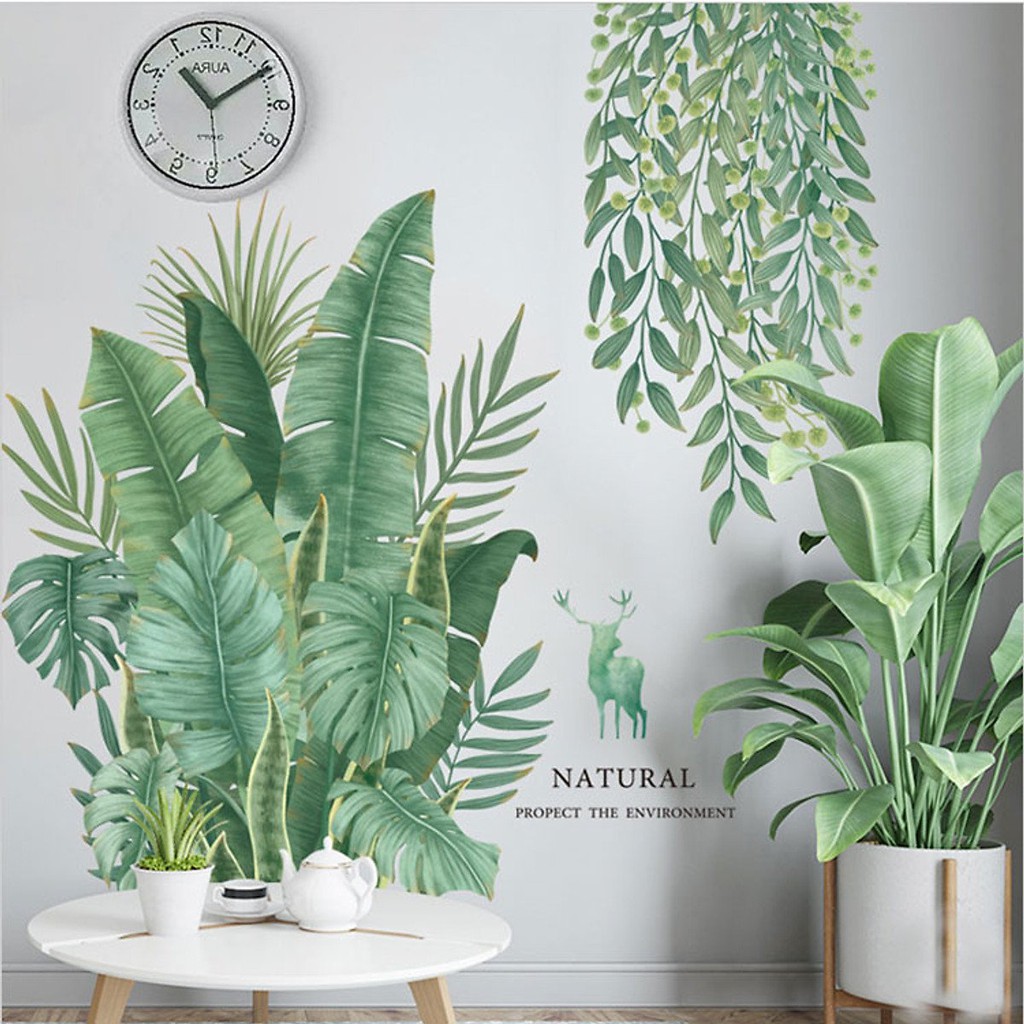 Decal dán tường lá xanh có keo sẵn-Giấy dán tường thiên nhiên cho phòng khách,phòng ngủ lau chùi dễ dàng không thấm nước | BigBuy360 - bigbuy360.vn