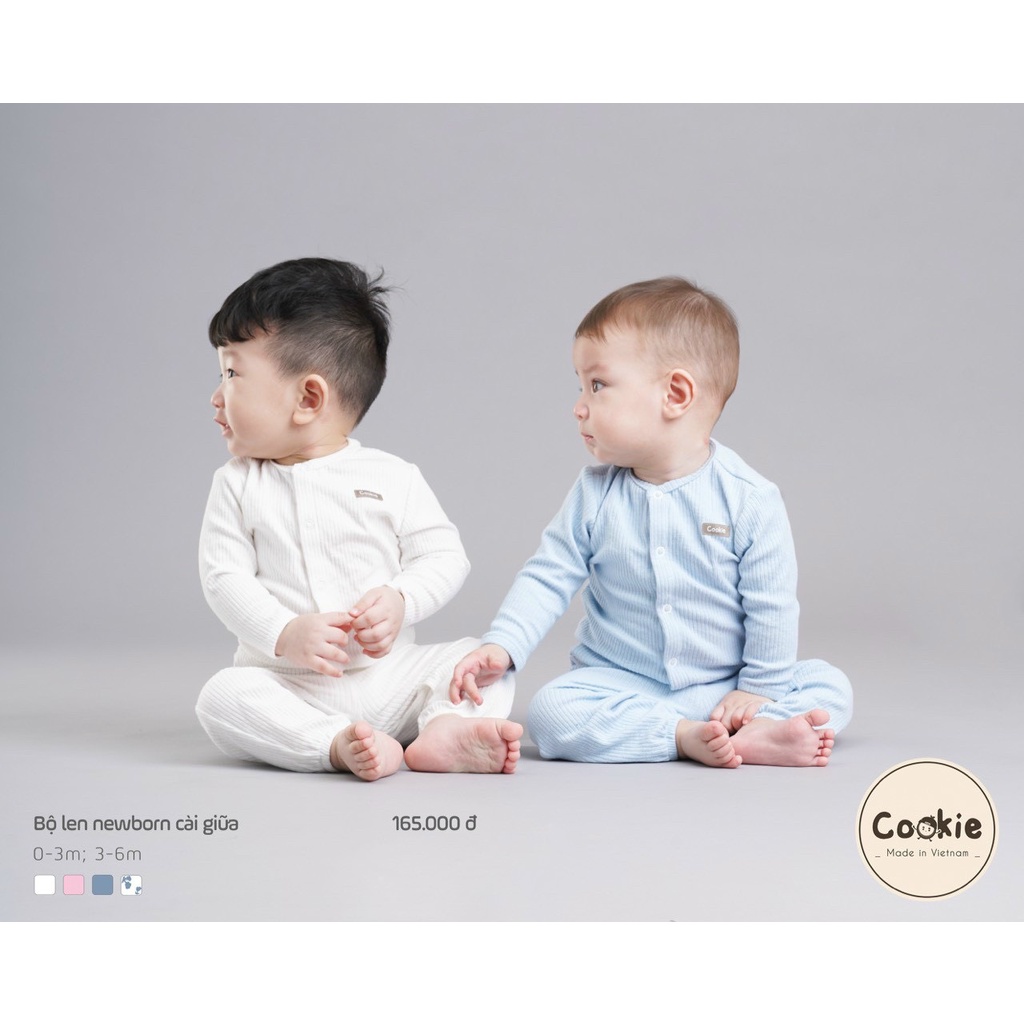 Bộ cài lệch bộ sơ sinh gân len dày cho bé Cookie