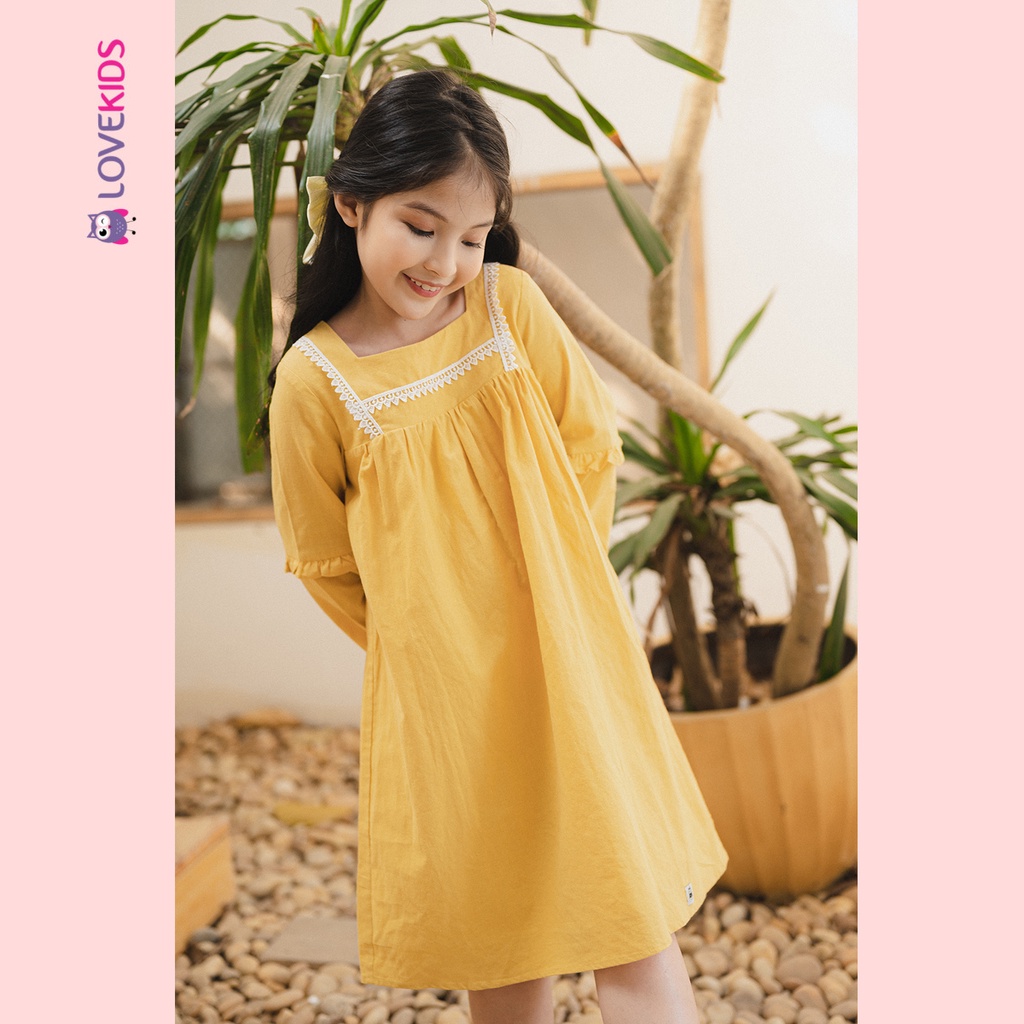 Váy dài tay Premier Fabric linen babydoll phối ren BG - Lovekids