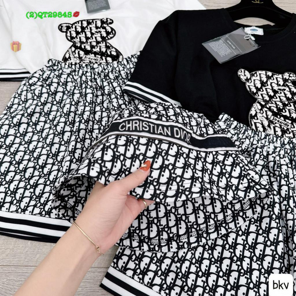 set bộ áo in gấu quần short in toàn quần thun gân mềm