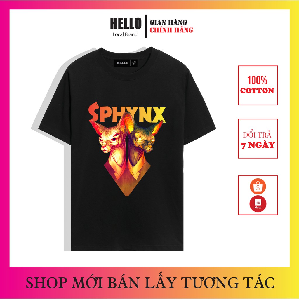 Áo phông Nữ Nam tay lỡ Áo thun Unisex tay lỡ form rộng nam nữ HELLO Sphynx [Balo] _Ap25