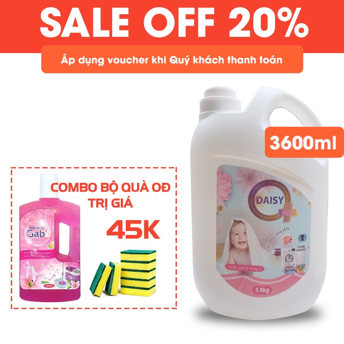 Nước giặt xả quần áo 2 in 1 Daisy Plus cao cấp thơm lâu, sạch sâu - Dung tích 3.6L, Hương ánh dương/ Hoa thiên thảo