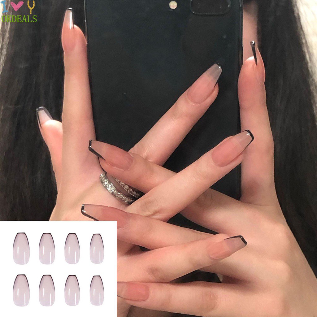 Hộp 24 Móng Tay Giả Màu Đen Có Thể Tháo Rời Thời Trang Cho Nữ