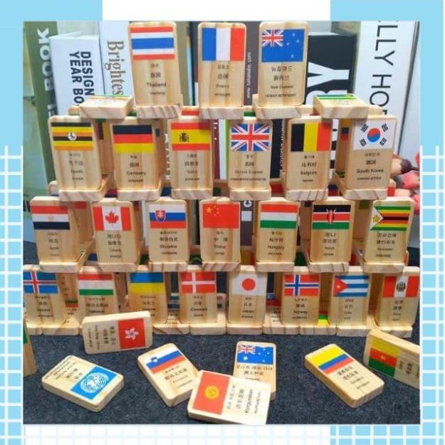 Giá sỉ_ Domino gỗ hình 100 lá cờ các quốc gia trên thế giới _AD
