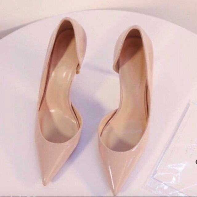 Giày cao gót khoét eo 3 màu cơ bản đen nude trăng cao 7-9-10p