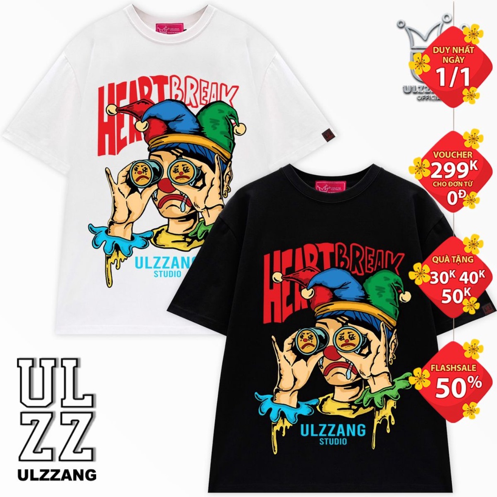 Áo thun local brand ULZZ ulzzang heart break dáng unisex tay lỡ U-18