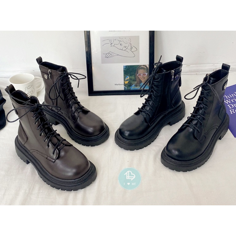 Boots cổ cao đế 5cm nữ có khoá kéo bên sườn 2 màu đen và nâu-m1