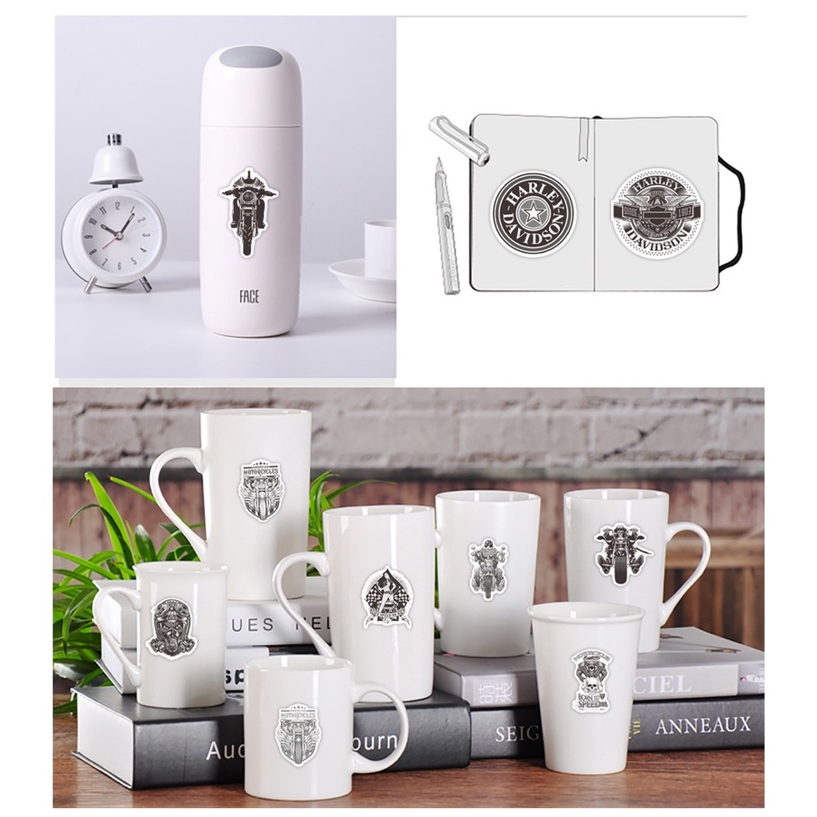 Set 50 Sticker Đầu Lâu Hoạt Hình Trang Trí Tủ Lạnh / Mũ Bảo Hiểm / Xe Mô Tô