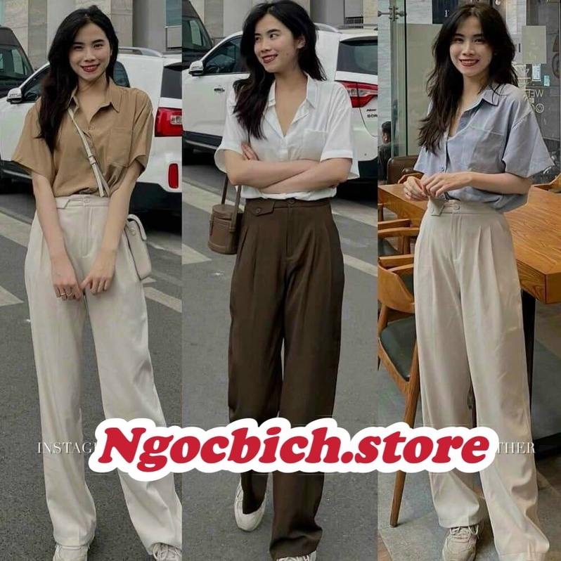 Quần Ống Suông Nữ Nắp Túi  Vải Ruby - Quần Ống Suông Culottes- Quần Ống Rộng - Quần vải ruby