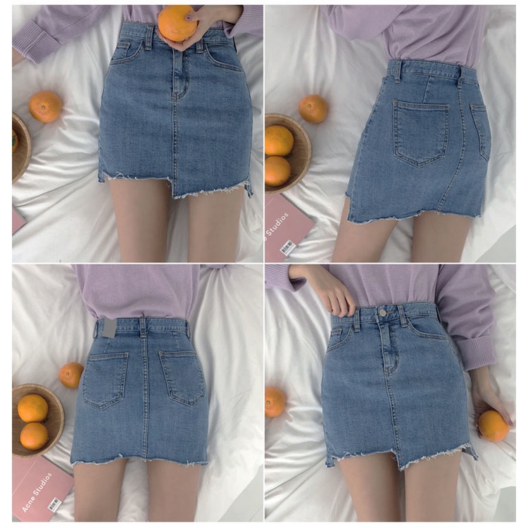 chân váy jean Lưng Cao Dáng Chữ A Thiết Kế Lệch Tà Cá Tính chân váy jean váy chân váy chữ a váy chữ a chân váy chữ a