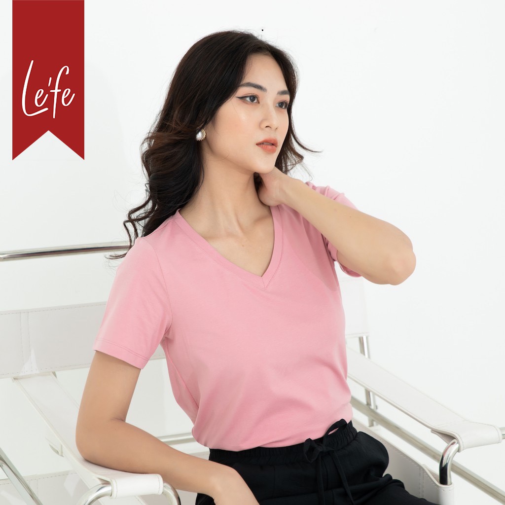 Áo Thun Cotton Nữ Cổ Tim Chất Liệu Cotton Mềm Mịn Mát, Thấm Mồ Hôi Lefe AH01