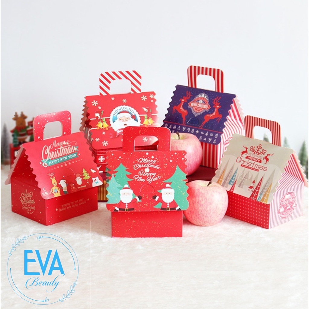 Hộp Đựng Quà Giáng Sinh Ngôi Nhà / Hộp Giấy Đựng Quà Noel Hình Ngôi Nhà Có Quai Xách Nhiều Mẫu M3527