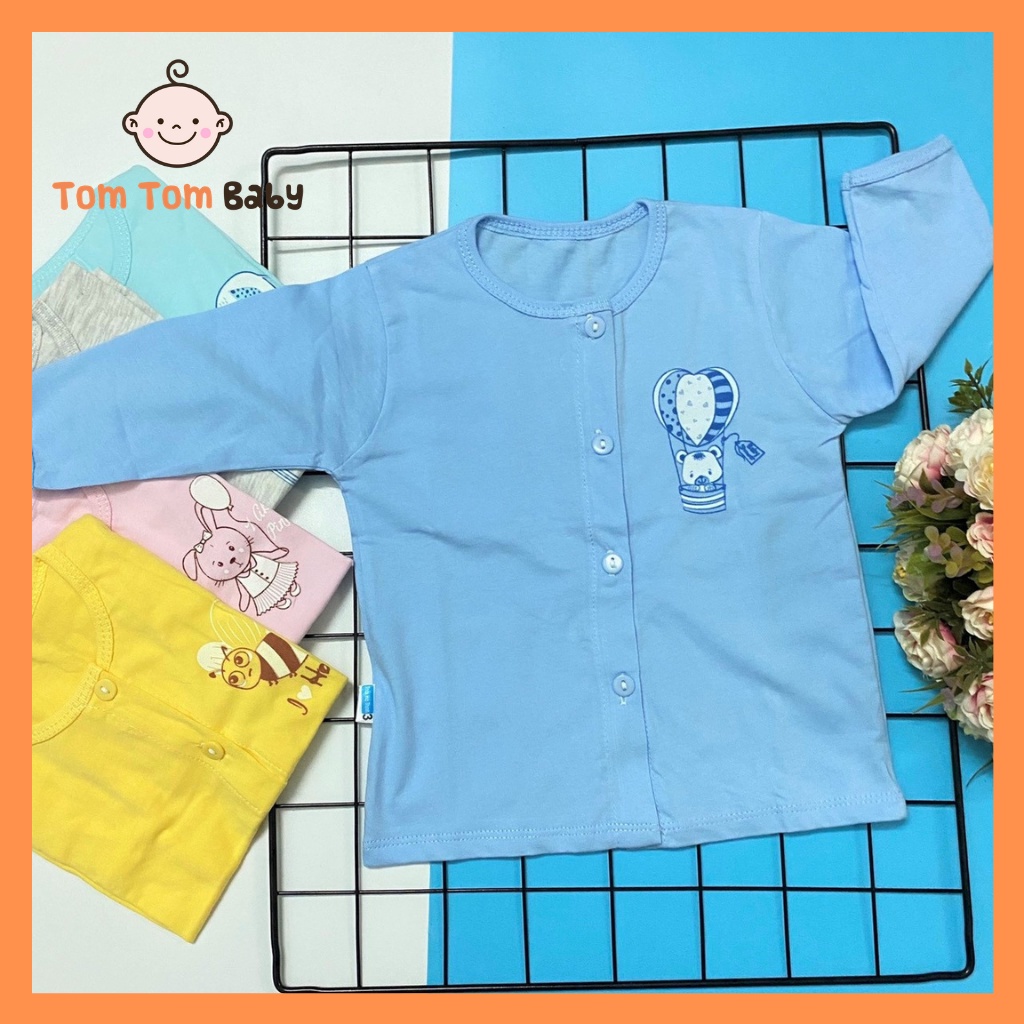 Áo sơ sinh cotton Tay Dài Màu Cài Giữa Thái Hà Thịnh, Size 1-5 cho bé sơ sinh -12kg