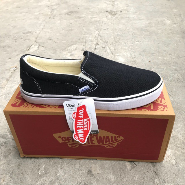 Giày slip on đen, giày thể thao nam nữ đầy đủ tem/tag/mác/bill.