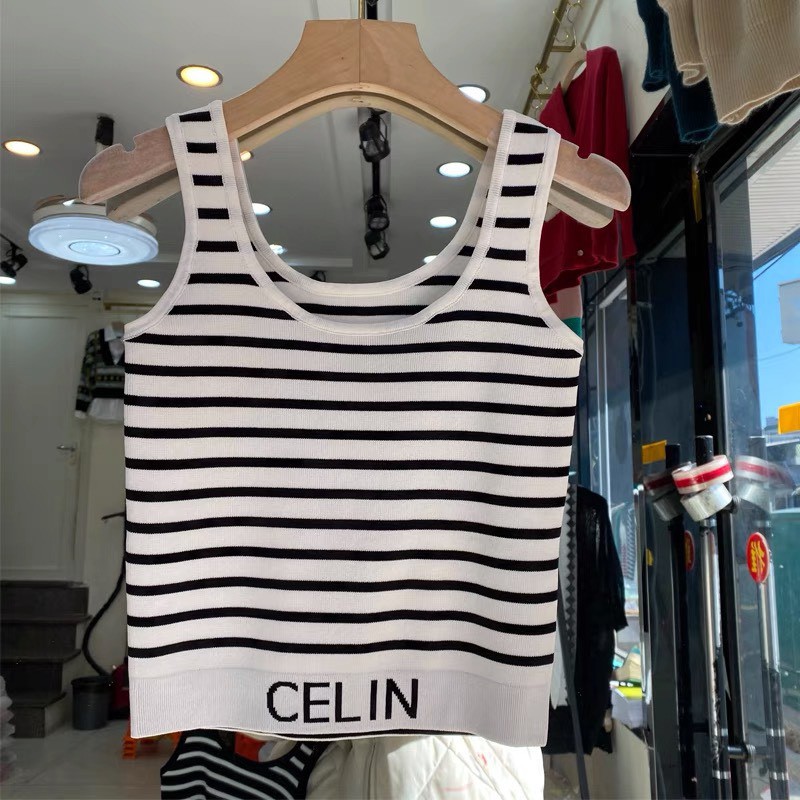 ÁO SÁT NÁCH KẺ CROP BO EO CHỮ CEL | BigBuy360 - bigbuy360.vn