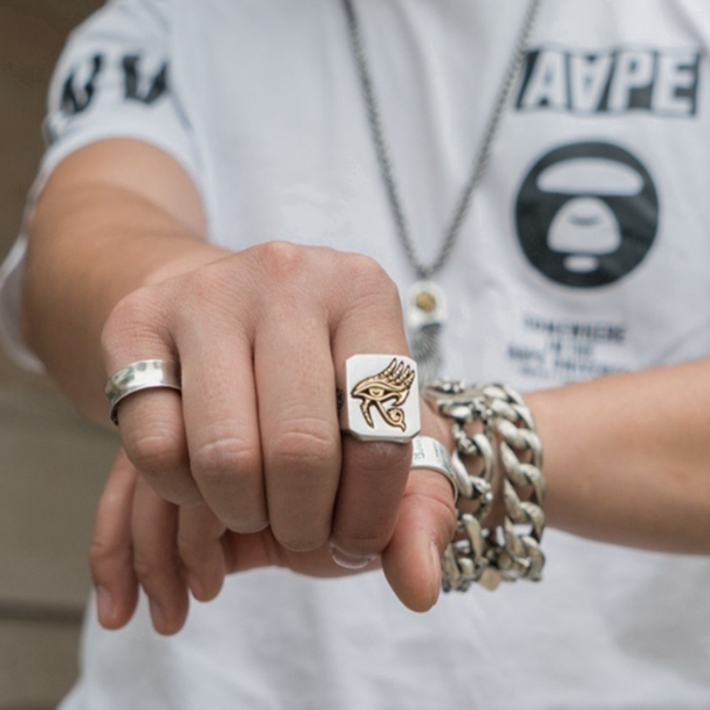 Golden Eye of Horus Fashion Men's Punk Ring Jewelry