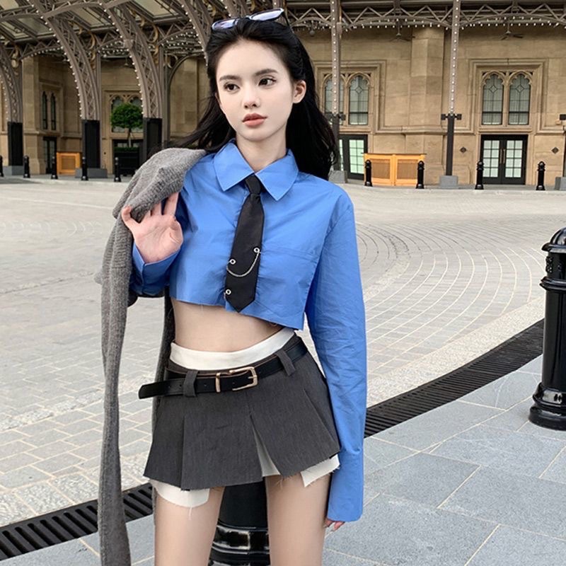 Set 3 món đồ bộ kiểu đồng phục đại học phiên bản ngắn áo len cổ chữ V kết hợp với sơmi cà vạt chân váy ngắn