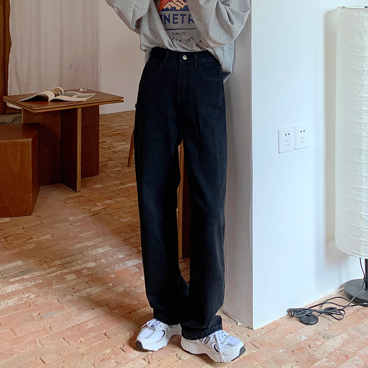 Xiaozhainv Quần denim dài ống suông phong cách Hàn Quốc thời trang cho nữ