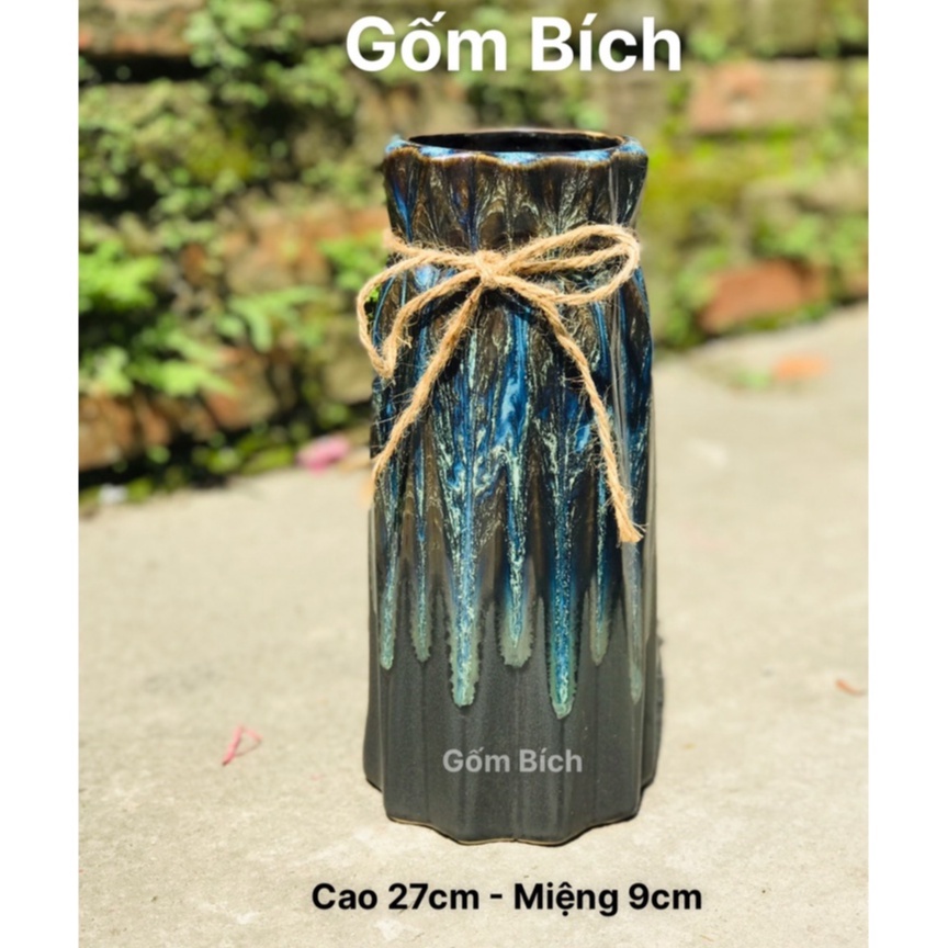 Bình Hoa Lọ Hoa Dáng Chai Múi Men Hỏa Biến Gốm Sứ Bát Tràng - Gốm Bích