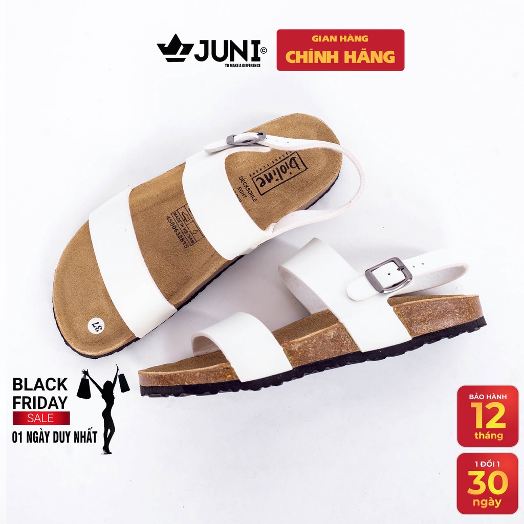 [VNXK] PU15 Trắng - Dép sandal quai ngang Unisex da PU, đế trấu Bioline Birken - Xuất khẩu châu Âu - Juni Store