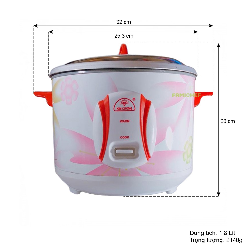 Nồi cơm điện nắp rời Kim Cương KC002 1.8 lít | BigBuy360 - bigbuy360.vn