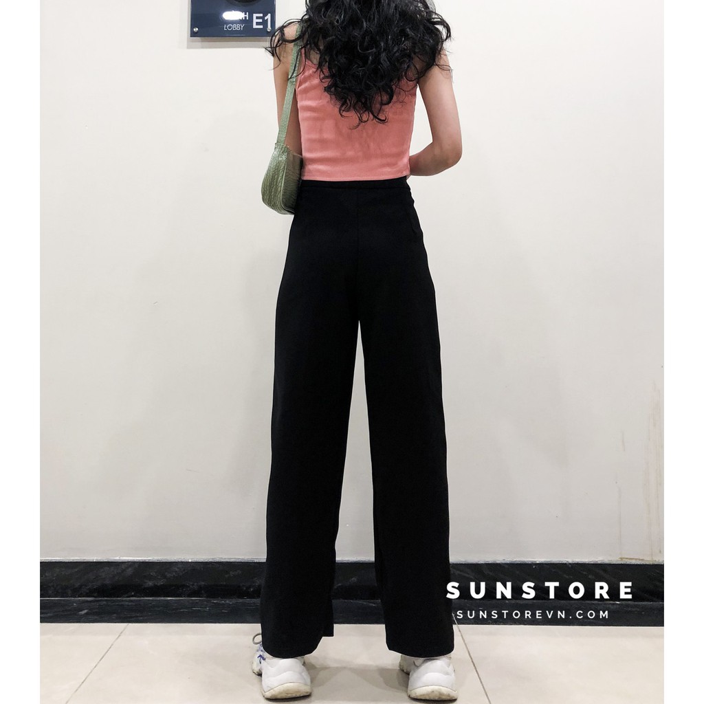 Quần ống rộng culottes suông dài chất dày lưng cao 2 màu đen be (Tất cả là hình thật).