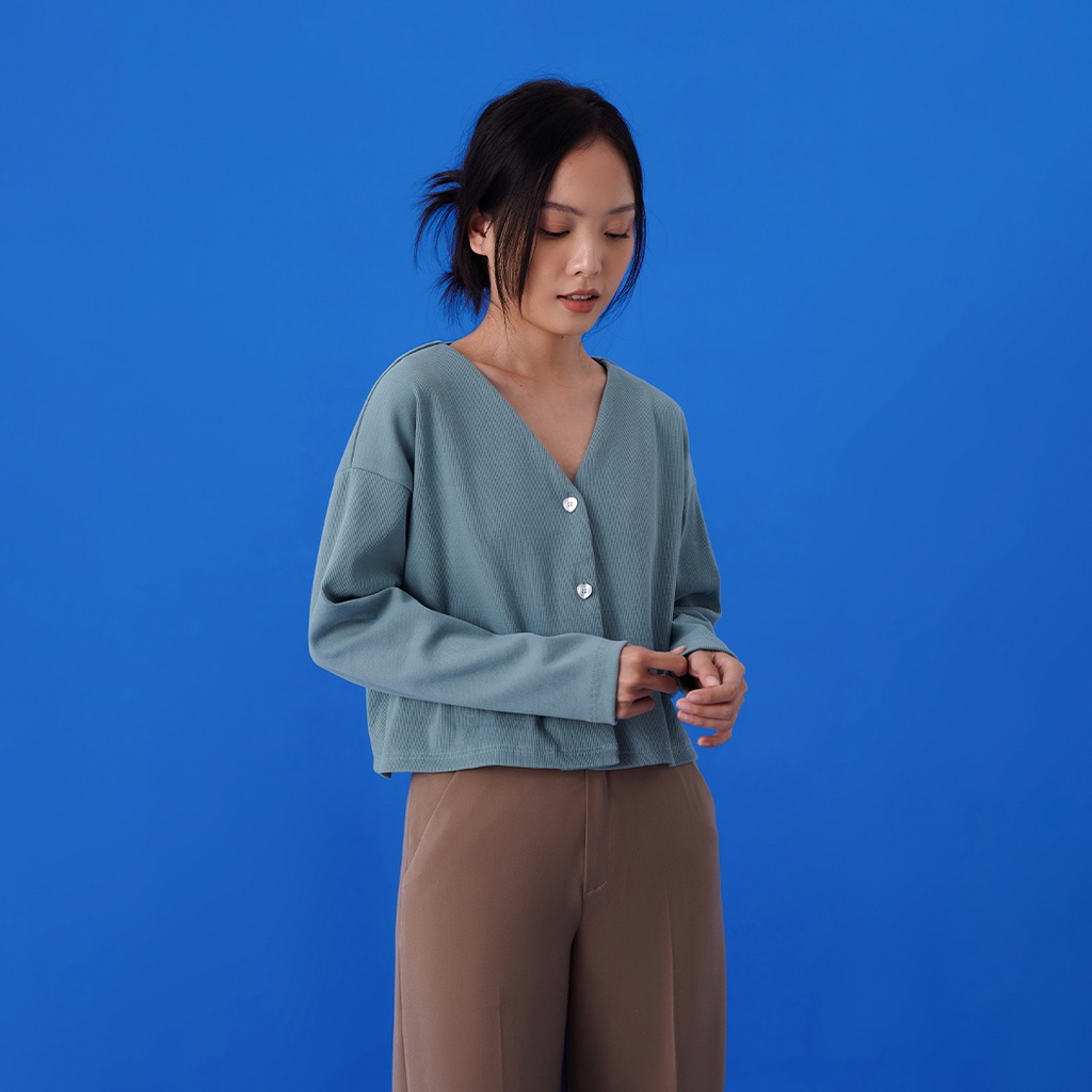 Andabove - Áo khoác cardigan nữ cổ V - V Cardigan - Màu Xanh lá